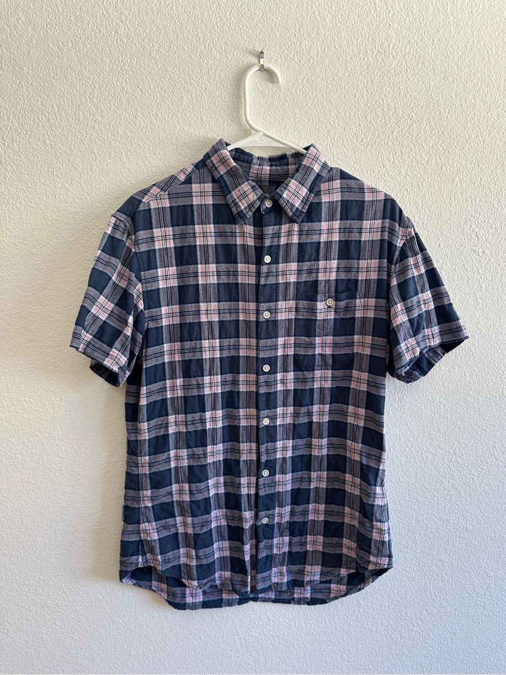 Bonobos Navy and Pink Plaid Short-Sleeve Button-Down Shirt